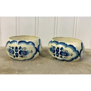 Russian Hand Painted Floral Vintage Napkin Rings Mixed Set Of 2 Lacquered Wood